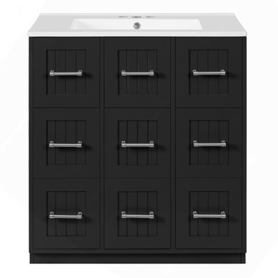 30inch Bathroom Vanity with Undermount Sink and Drawers, Painted Surface, Soft-Close Doors, Bathroom Cabinet with Tip-Out Drawer