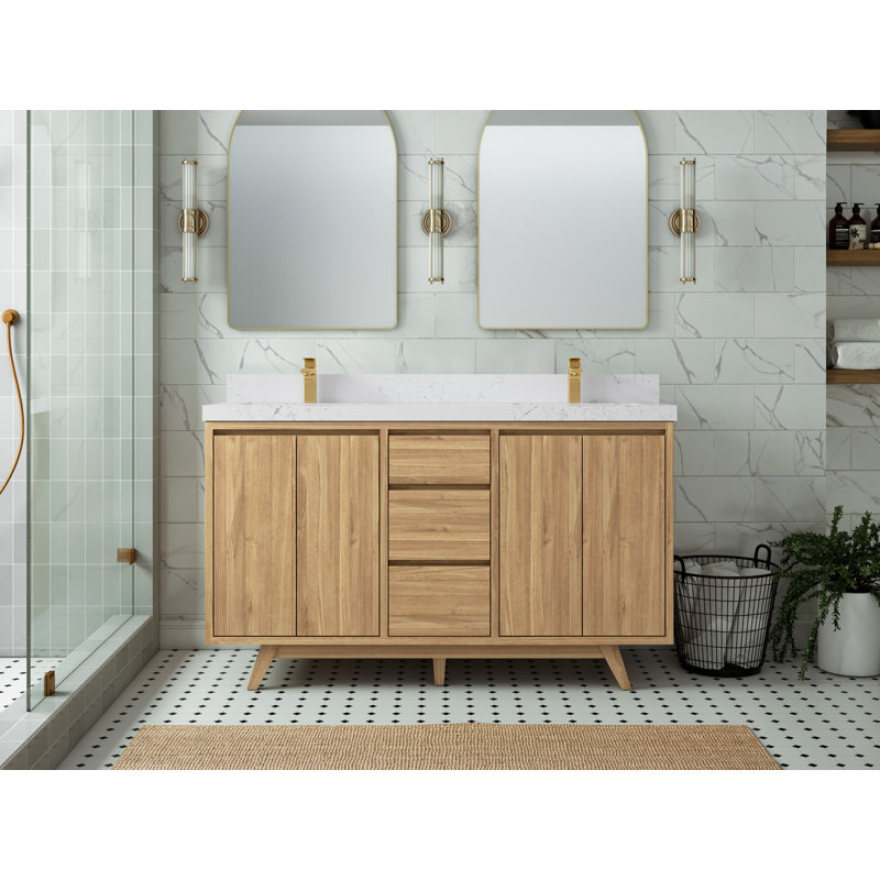 Ensemble de meuble-lavabo double 60 po Madison, Quartz blanc Empira, Naturel clair
