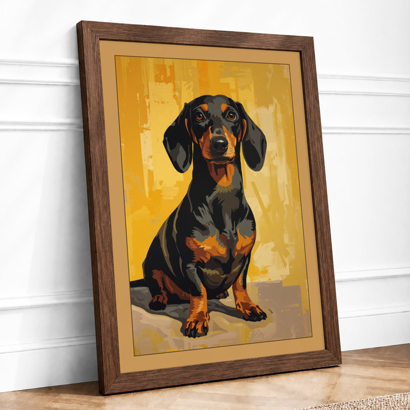 Dignified Dachshund Modern - Framed Print, A2 - 59.4 x 42.0 cm, Walnut