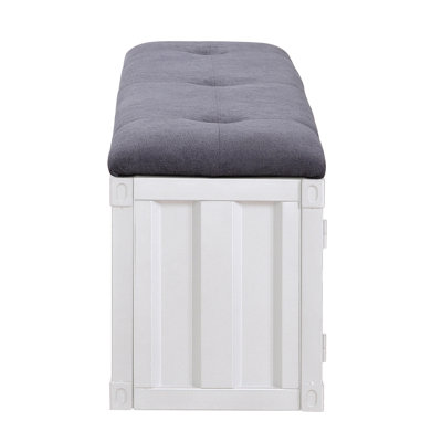 Banc de chambre industriel gris et blanc avec siège polyvalent et verrou fonctionnel