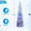 Arbre de Noël 7 pi avec 3 dégradés bleus, 300 blancs chauds, 725 pointes réalistes, conception mince pour arbre de Noël floqué à décor de petit appartement avec dégradé, lumières à DEL, couloir à bureau en métal