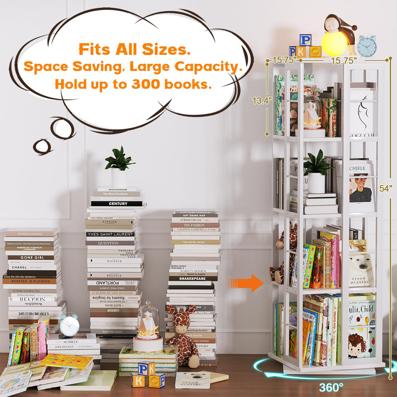 White 4-Tier 360 Rotating Corner Bookshelf