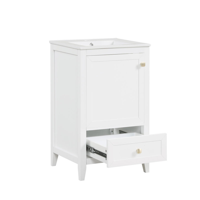 20"Single Freestanding Bathroom Vanity with Ceramic Countertop, White