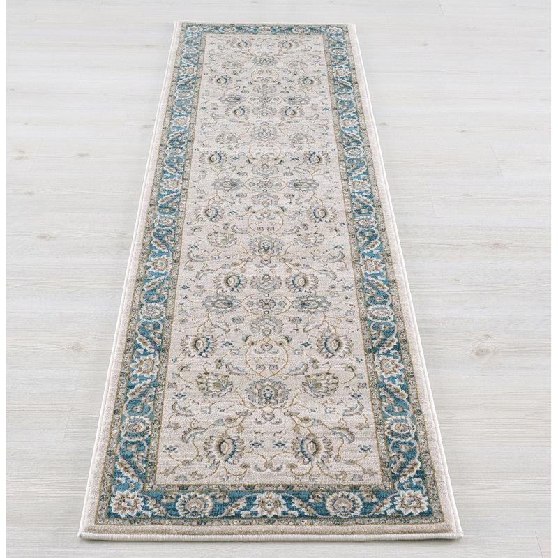 Beige Tufted Synthetic Medium Pile Runner Rug