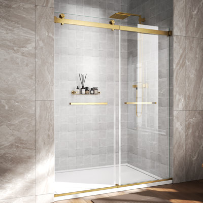 56"-60" W X 76" H Double Sliding Frameless Shower Door With 5/16-in (8mm) Tempered Glass, Stainless Steel Accessories Brushed Gold