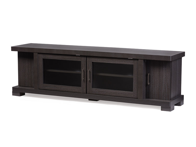 Baxton Studio Viveka Grey Brown TV Stand with Glass Doors for TVs up to 75 Inches 20.48"H