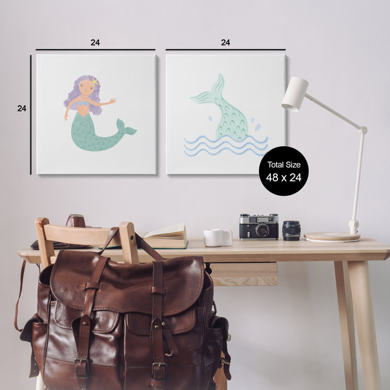 Ocean Mermaid Splash  2 PC Canvas Wall Art Set by Carrie Cantwell, 24" H x 24" W