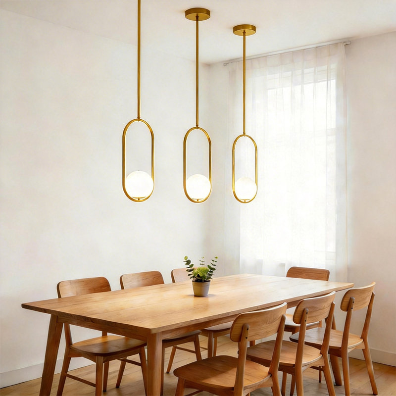 2-Pack Gold Oval Opal Glass Pendant Lights – Adjustable Height Hardwired for Kitchen Island, Dining Room, Bedroom, Gold
