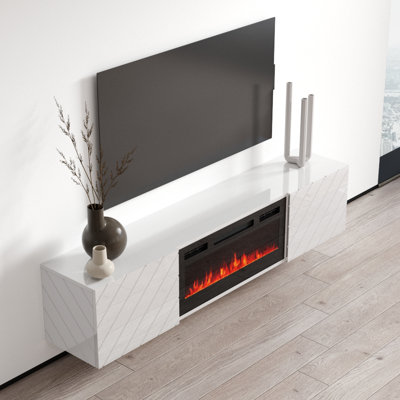 Gofried Floating TV Stand for TVs up to 78" with Electric Fireplace Included