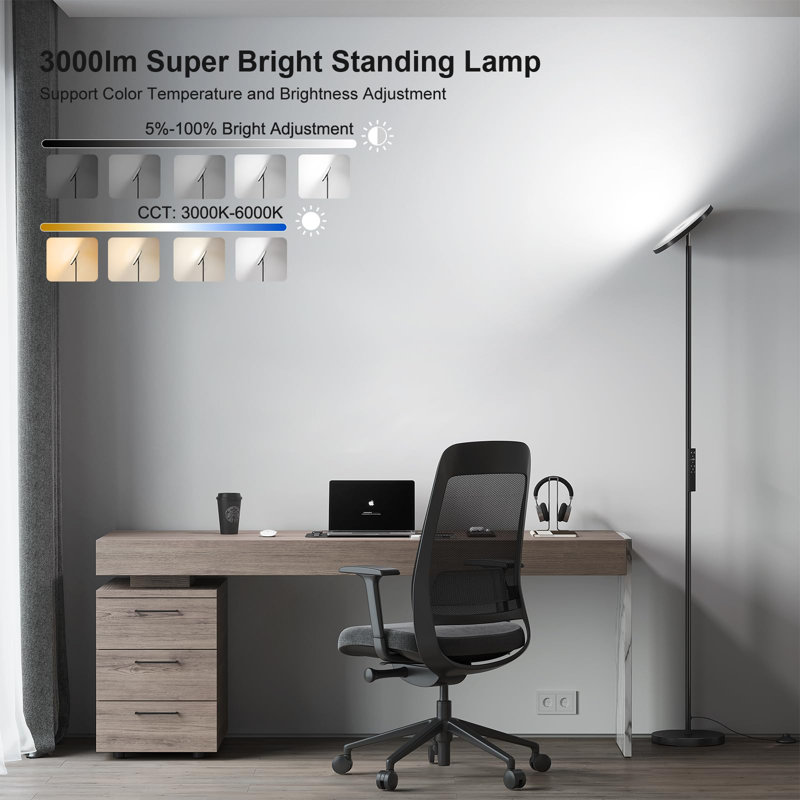 32W Super Bright LED Floor Lamp with Remote Control, Black