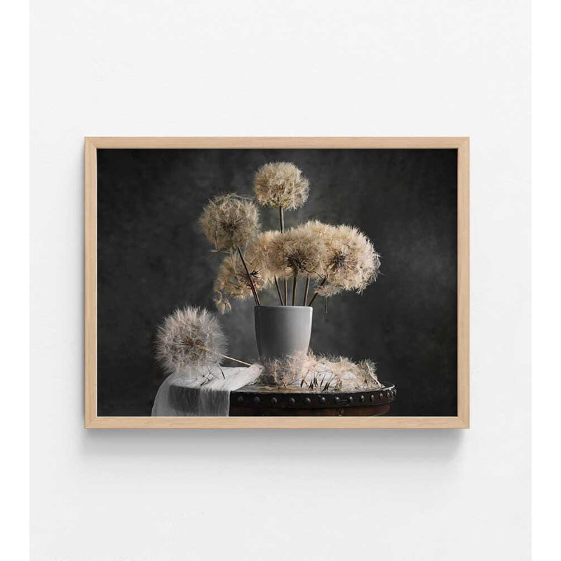 Impression de pissenlit: art floral élégant, H 18 po x l 24 po, Impression encadrée sans passe-partout, Tanné