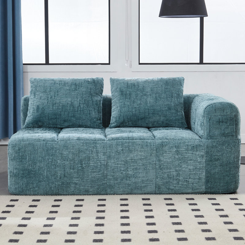 Canapé minimaliste en chenille pour le salon - Tissu d'ameublement en mousse, H 29,4 po x l 29,76 po x P 30,5 po, Bleu menthe