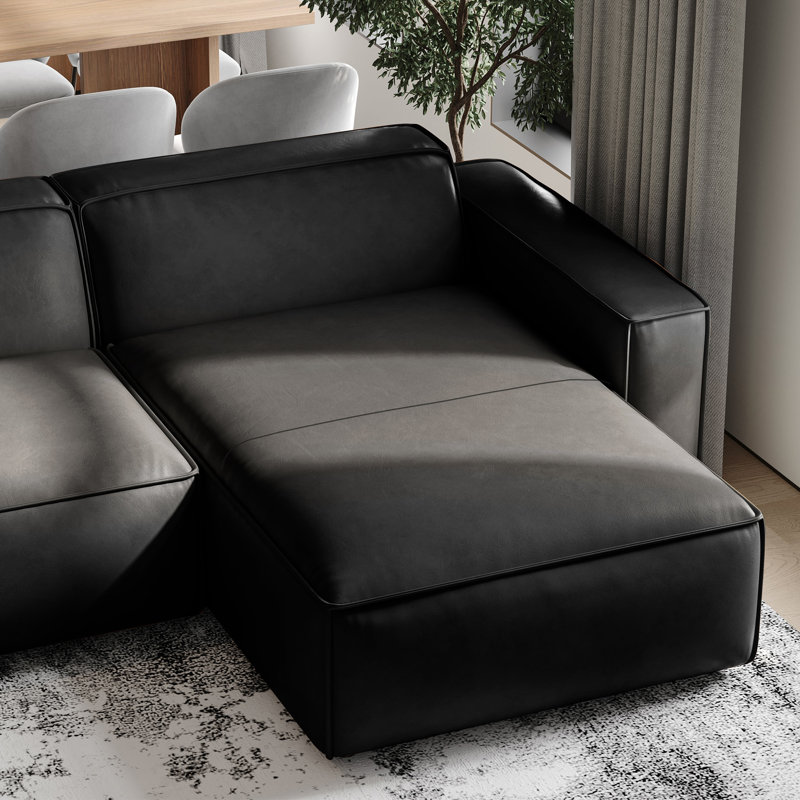 Canapé modulaire en cuir Hamall Nathan, Cuir véritable noir, Orienté à droite