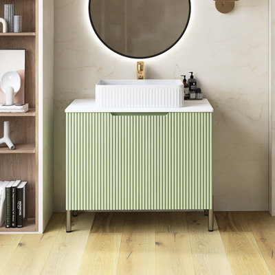 Freestanding Bathroom Vanity With Ceramic Basin And Doors, Carrara White Counter Top