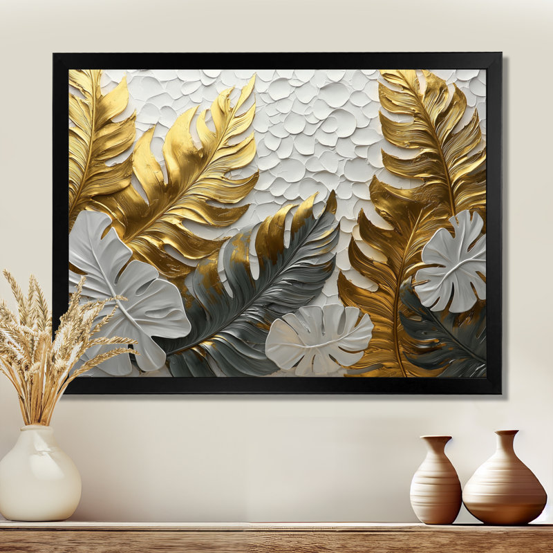 Clorene Golden Plams Midnight Collage II - palmiers et palmiers, art mural, Reproduction encadrée d'une seule photo