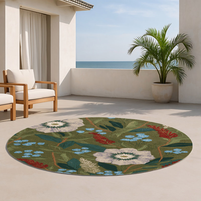 Tapis d'intérieur et d'extérieur brun Botanical, Rond 5 pi