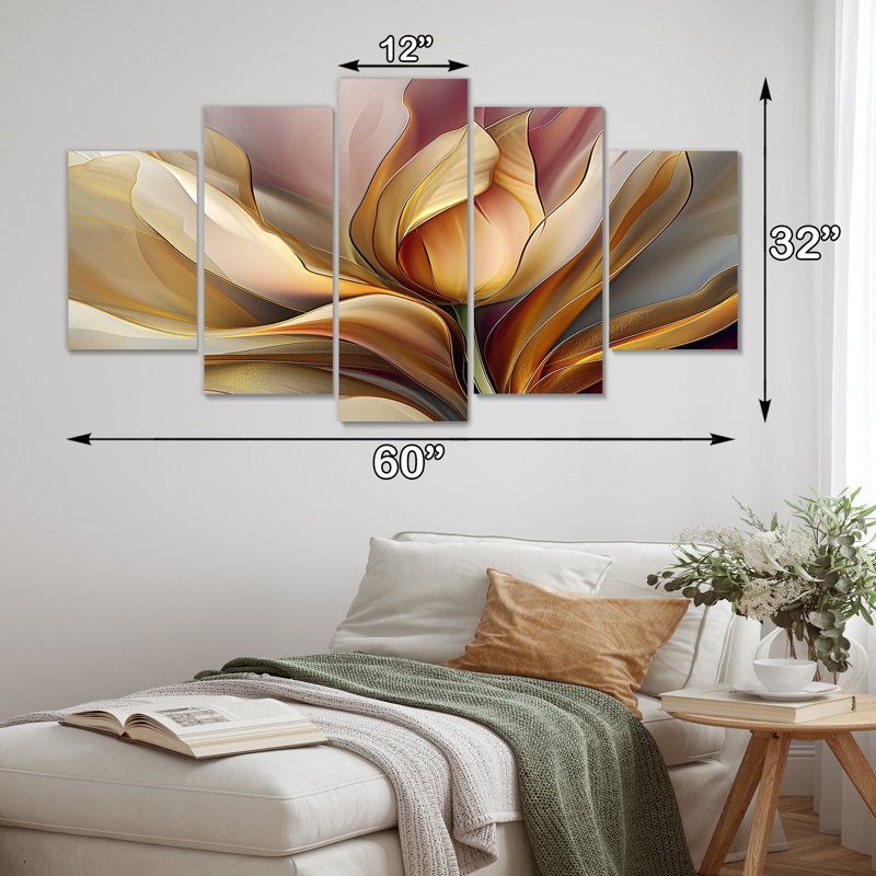 «Yellow Tulip Minimal Liquide I - Tulip», art mural sur toile 5 pièces