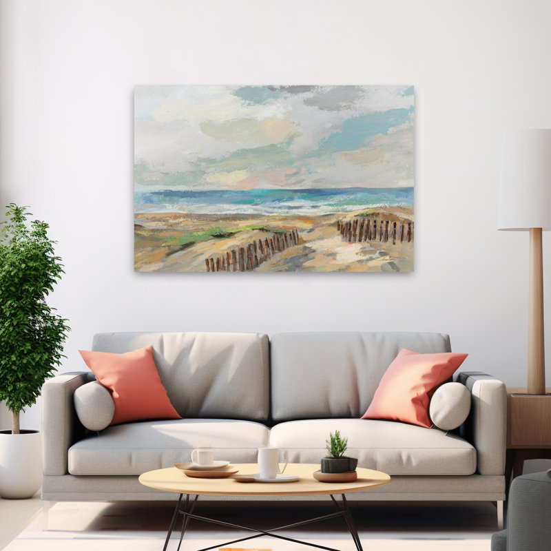Dunes - plage, bleu, brun, art côtier, H 40 po x l 60 po