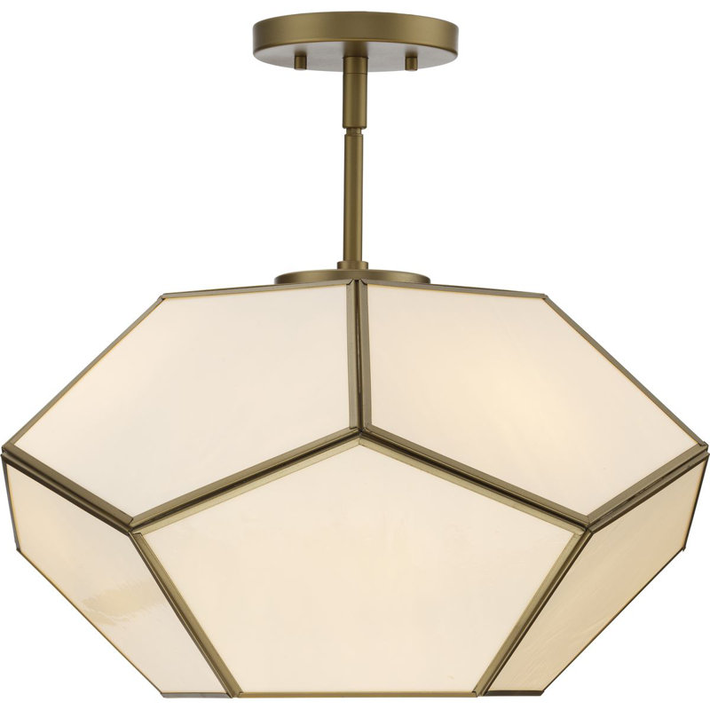 Brier 3 Light Glass Semi-Flush Mount Convertible Light, Vintage Gold