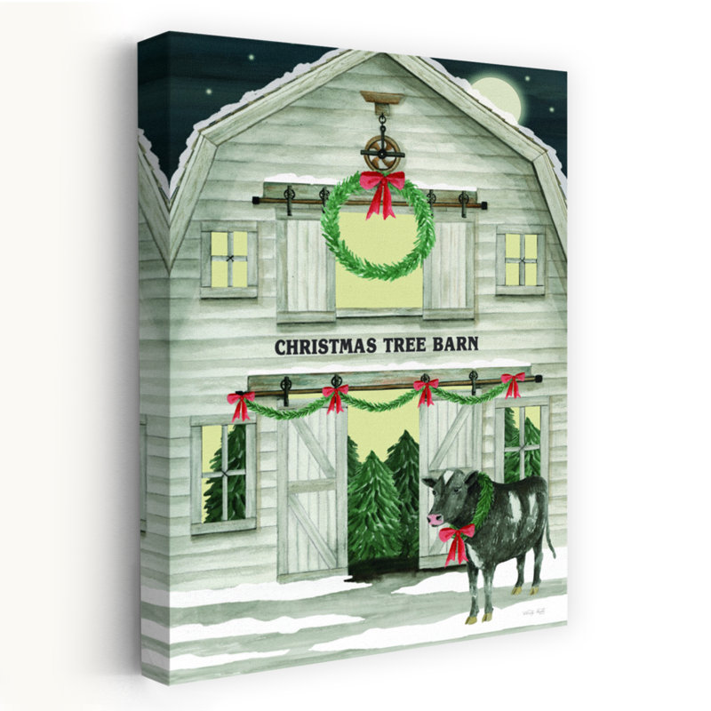 Contemporary Art Abstract Contemporary Christmas Tree Cow Winter Architecture Art, 36" H x 24" W