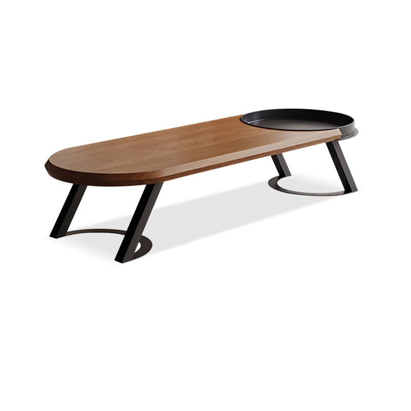 Table de salle à manger brun clair + bois ovale noir + fer papillon, H 13,78 po x L 55,12 po x l 15,75 po