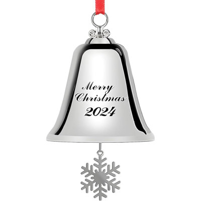 Bell Ornaments With Snowflake And Xmas Tree Print, Silver Bells Decorations Indoor, Snowflake Ornaments For Christmas Tree Decorations, Christmas Bell Ornament With Gift Box & Ribbon