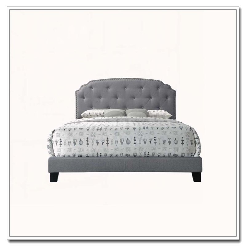 Burlap Upholstered Button Tufted Bed
