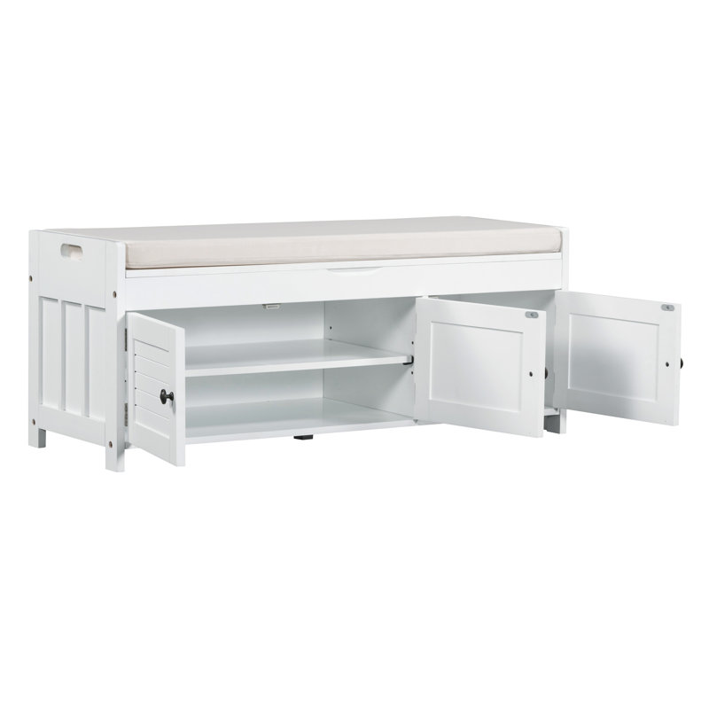 Banc de rangement rembourré avec armoire, Blanc