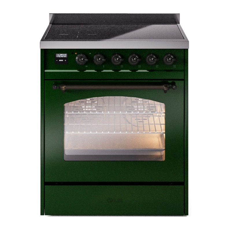 Cuisinière à induction 30 pouces avec 4 plaques à induction ILVE Nostalgie II Series, Vert émeraude / bronze