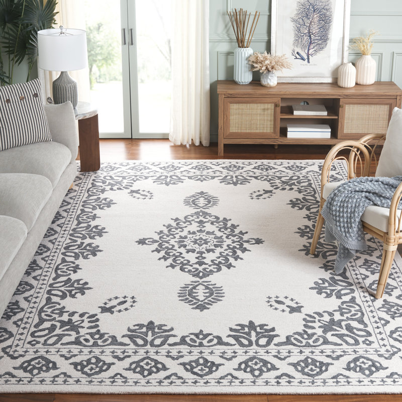 Ebony Hand Tufted Wool/Cotton Oriental Rug in Ivory/Gray, Rectangle 8' x 10'