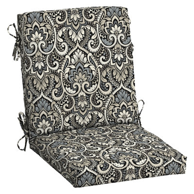 Coussin de chaise d'extérieur à dossier moyen ARDEN, 18 x 16,5, résistant à la pluie, damas noir Aurora résistant à la décoloration