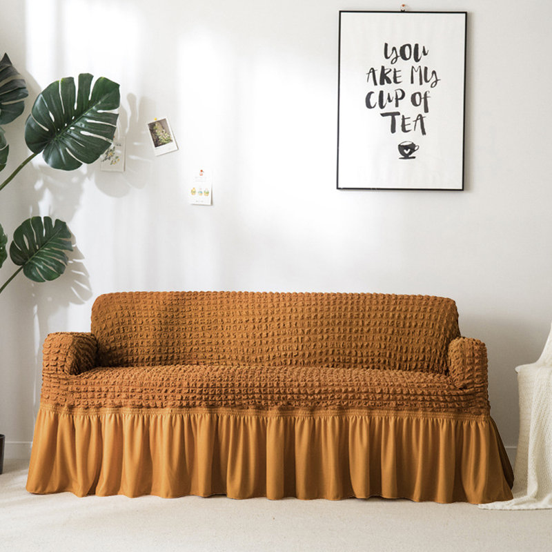 Box Cushion Sofa Slipcover, Camel, 25" H x 118" W x 18" D
