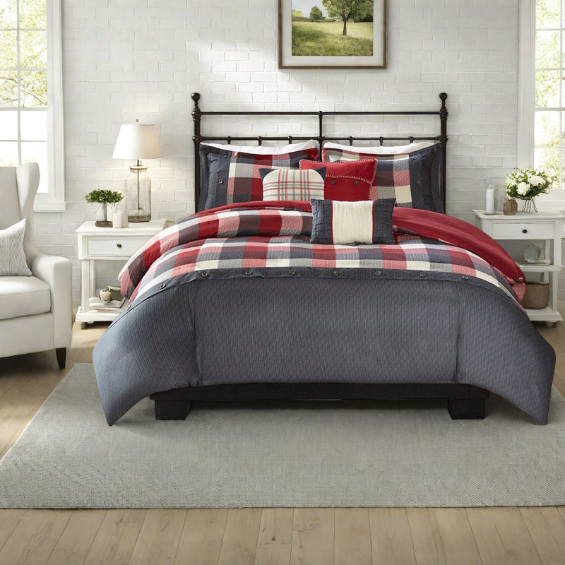Comfortable Polyester Bedding Sets, Farmhouse Plaid Style For Home