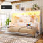 Lit escamotable double avec bureau, station de charge USB, blanc-123833715-123833716