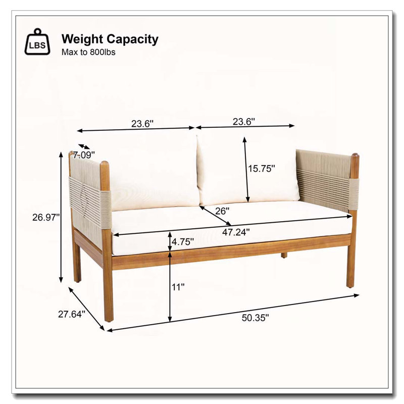 Canapé d'extérieur en bois d'acacia, Beige, crème, teck