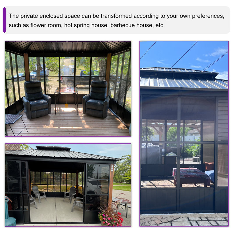 12' x 20' hardtop garden pavilion in mauve with aluminum solarium and detachable windows with 48' garland