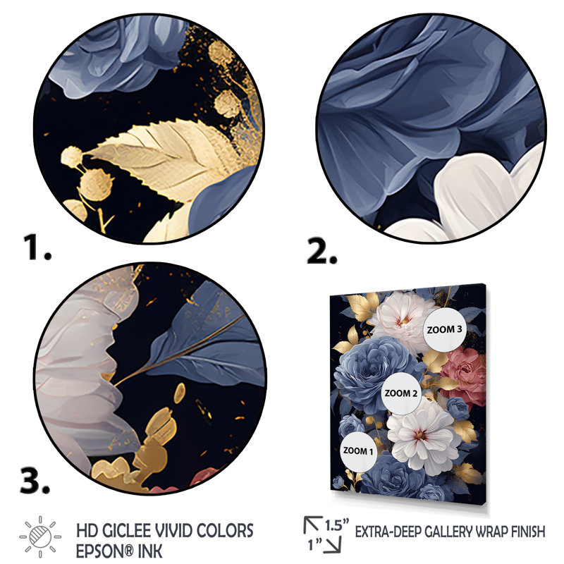 «Blue Rose Elegance IV - Rose», art mural, H 32 po x l 16 po x P 1 po, Cadre flottant blanc
