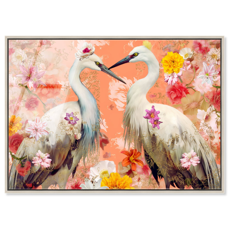 Contemporary Chinoiserie Aviary Canvas Animals Print by Oliver Gal, 25"H x 37"W, Silver Frame