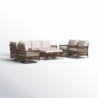 Sara  9 - Person Outdoor Wicker Patio Conversation Furniture Set with Swivel Chairs