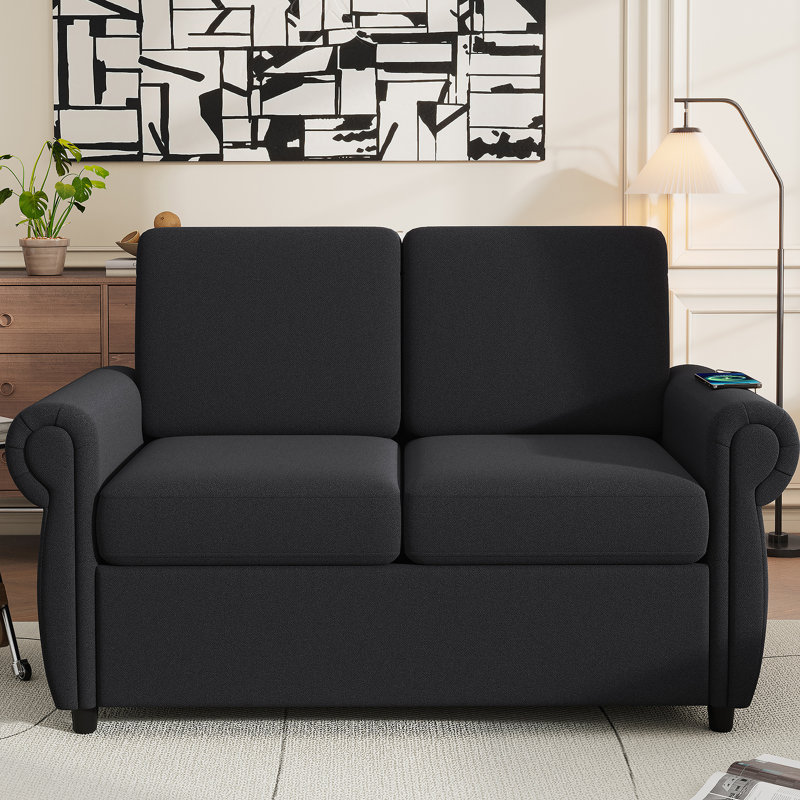 Canapé-lit escamotable avec matelas à mémoire de forme et ports USB, idéal pour accueillir des invités dans divers espaces de vie