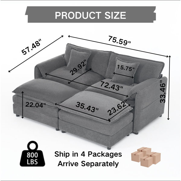 Latitude Run® Deep Seat Sectional Cloud Sofa With 2 Ottomans & Soft ...