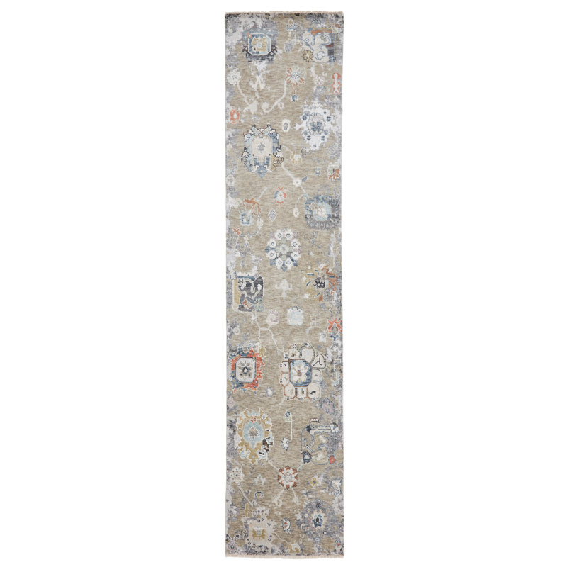 Johannes Golden Vine Hand-Knotted Area Rug, Runner 2'6" x 10'