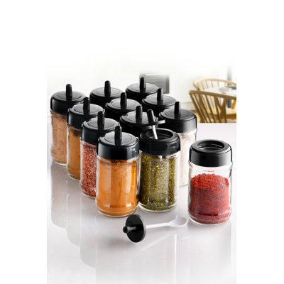 Premium Spice Jar Set, Black Glass, 2.6 x 2.6 x 5.1 inches | 10.1 fl oz Capacity Each | 100% Dishwasher-Safe, Elegant Design for Kitchen Organization | Perfect for Spices, Herbs, and Seasonings, Durable and Stylish Storage Solution