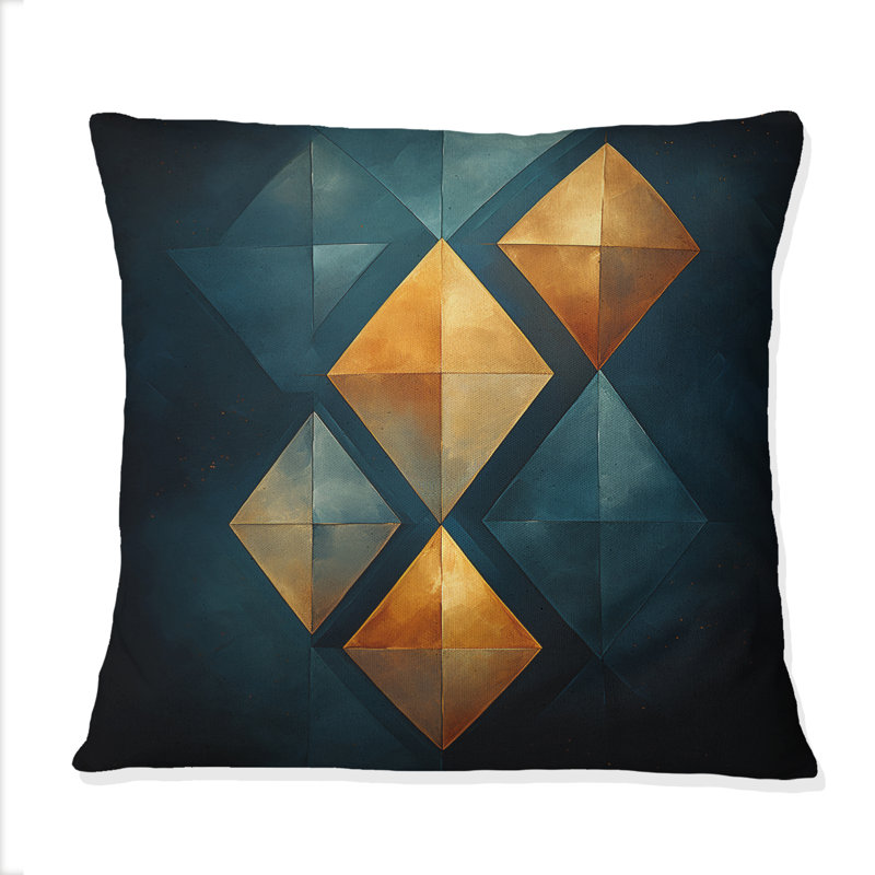 Golden Diamond Rising On Retro Navy Blue - Abstract Geometric Printed Throw Pillow