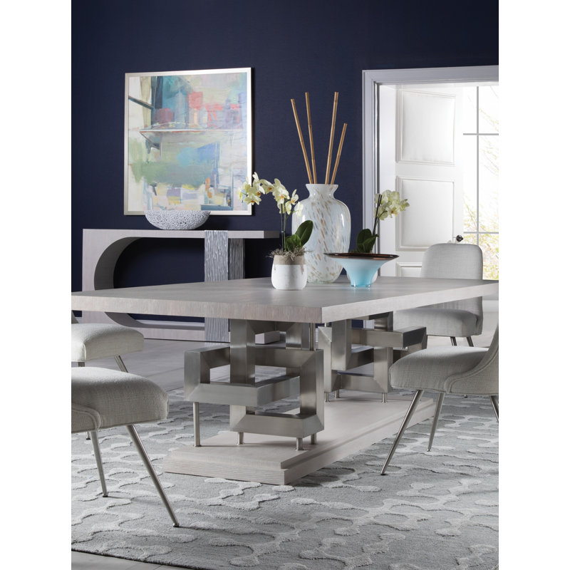 Gray Oak Rectangular Dining Table with Stainless Steel Base