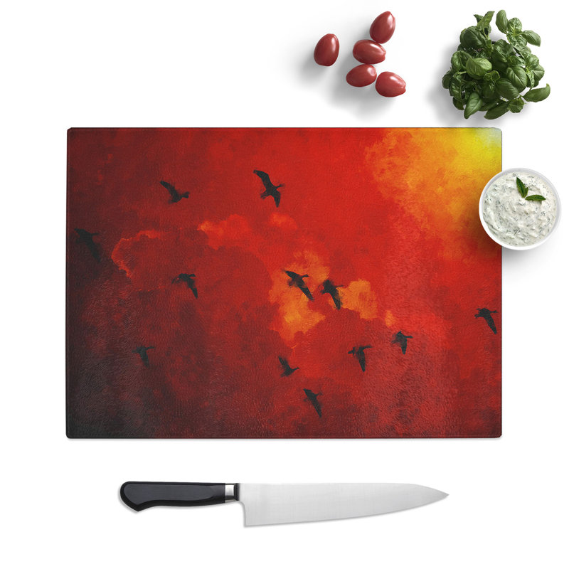 Migratory Geese Painting Chopping Board, 0.4cm H x 28.5cm W x 39cm L