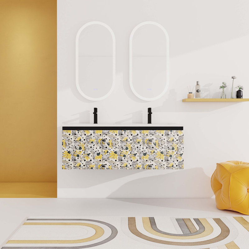 Meuble-lavabo double 18,30 po avec plateau en bois manufacturé Ason