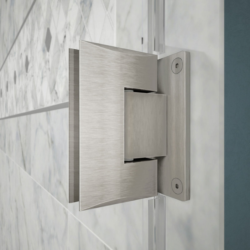 Unidoor 49" Black Frameless Hinged Shower Door with Clear Glass