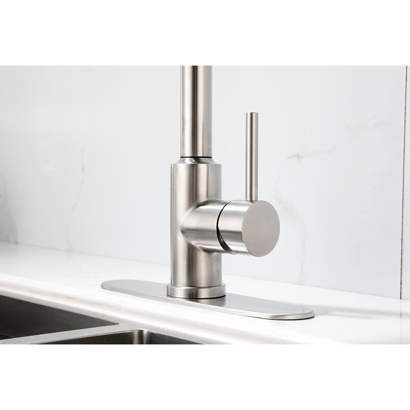 Stainless Steel Pull Down Kitchen Faucet, Ornamented, 360 Swiveling Nozzle, Two Water Output Settings, Convenient Temperature & Flow Adjustment Gilded