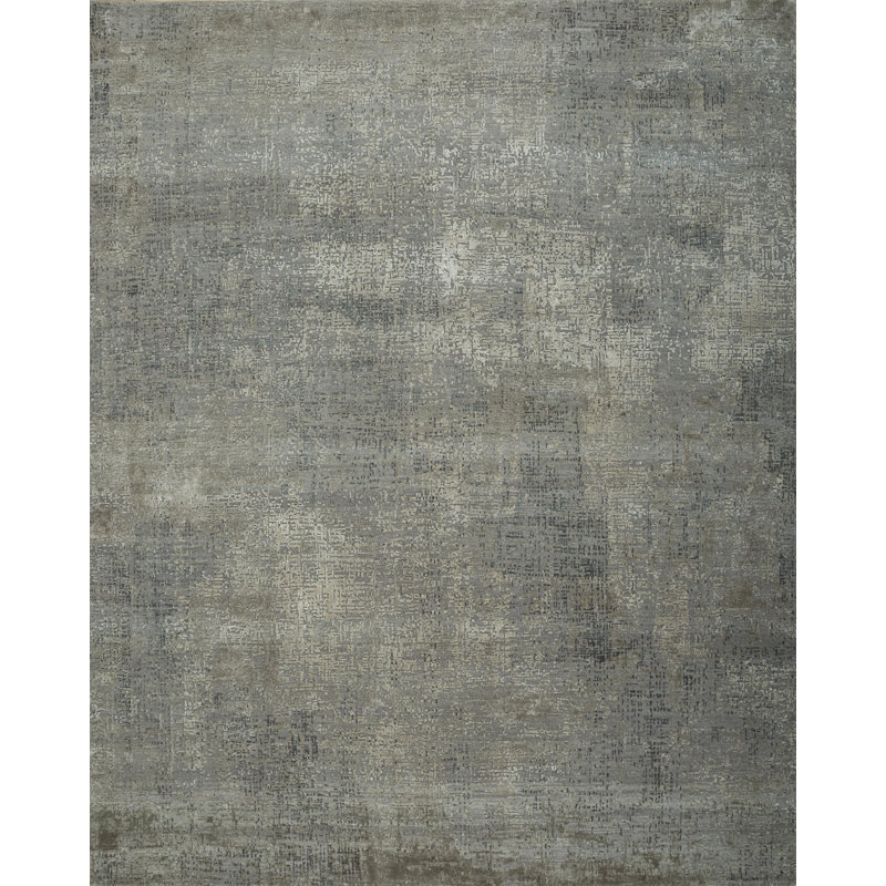 Tapis gris abstrait noué à la main 8 pi x 10 pi